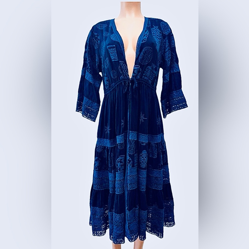 Johnny Was Fionah Alenia Kimono Top Blue Night Women’s Small NWT - Picture 2 of 6